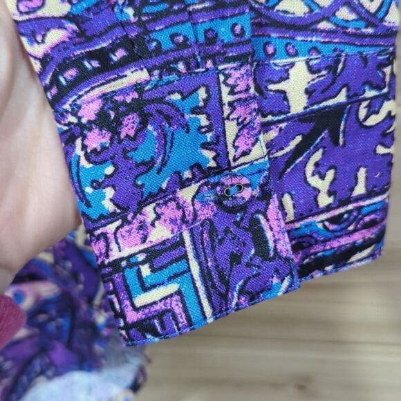 Marie Oliver Top Womens Medium Multicolor Jolene Blouse in Violet Tile Linen - Picture 4 of 10